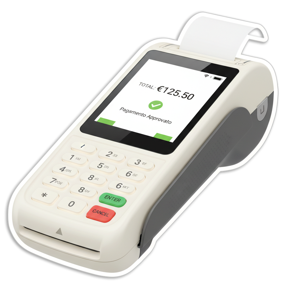 Pos terminale per pagamenti elettronici con transazione approvata di 125,50 euro